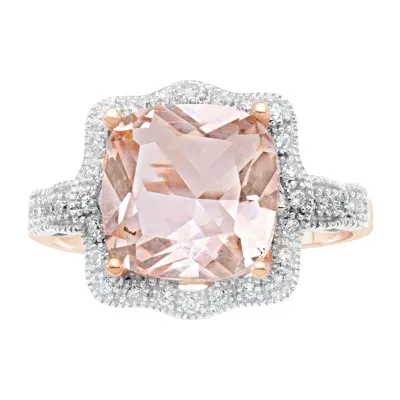 3MM Simulated Pink Morganite 18K Rose Gold Over Silver Band