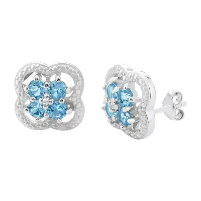 Diamond Accent Genuine Blue Topaz Sterling Silver 13mm Flower Stud Earrings