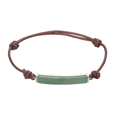 Footnotes Aventurine Pure Silver Over Brass 8 1/2 Inch Link Cord Bracelet
