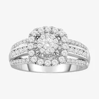 (I / SI2) Womens 1 CT. T.W. Lab Grown White Diamond 10K or 14K Gold Cushion Side Stone Halo Engagement Ring