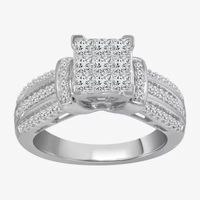 1 CT.T.W. Natural Diamond Side Stone Engagement Ring 10K or 14K Gold