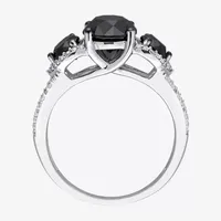 Midnight Black Womens 3 CT. T.W. Natural Black Diamond 10K White Gold Round Side Stone 3-Stone Engagement Ring