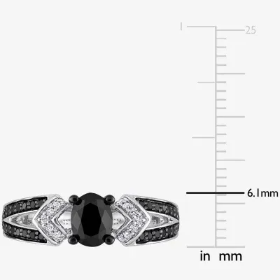 Midnight Black Womens 1 CT. T.W. Mined Black Diamond Sterling Silver Oval Engagement Ring