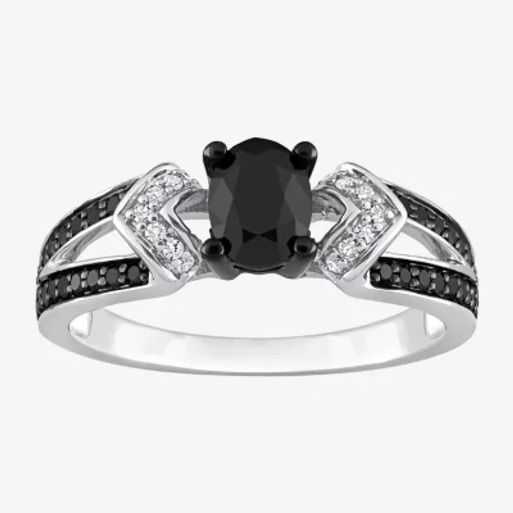 Midnight Black Womens 1 CT. T.W. Natural Black Diamond Sterling Silver Oval Engagement Ring