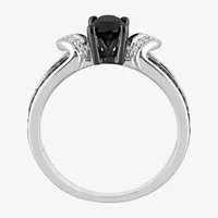 Midnight Black Womens 1 CT. T.W. Natural Black Diamond Sterling Silver Oval Engagement Ring