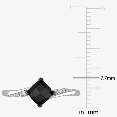 Midnight Black Womens 1 CT. T.W. Mined Black Diamond 10K White Gold Cushion Side Stone Engagement Ring