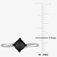 Midnight Black Womens 1 CT. T.W. Natural Black Diamond 10K White Gold Cushion Side Stone Engagement Ring