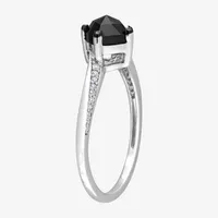 Midnight Black Womens 1 CT. T.W. Mined Black Diamond 10K White Gold Cushion Side Stone Engagement Ring