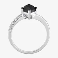 Midnight Black Womens 1 CT. T.W. Mined Black Diamond 10K White Gold Cushion Side Stone Engagement Ring