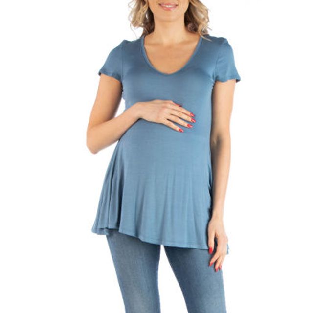 24seven Comfort Apparel 24/7 Comfort Apparel-Maternity Womens Scoop Neck  Short Sleeve Tunic Top