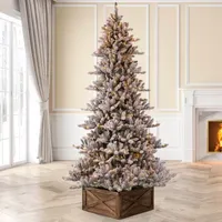 Glitzhome 7 Foot Pre-Lit Flocked Fir Christmas Tree