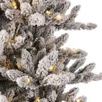 Glitzhome 7 Foot Pre-Lit Flocked Fir Christmas Tree