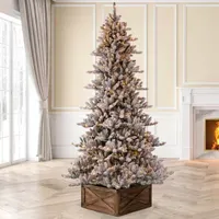 Glitzhome 9 Foot Pre-Lit Flocked Fir Christmas Tree