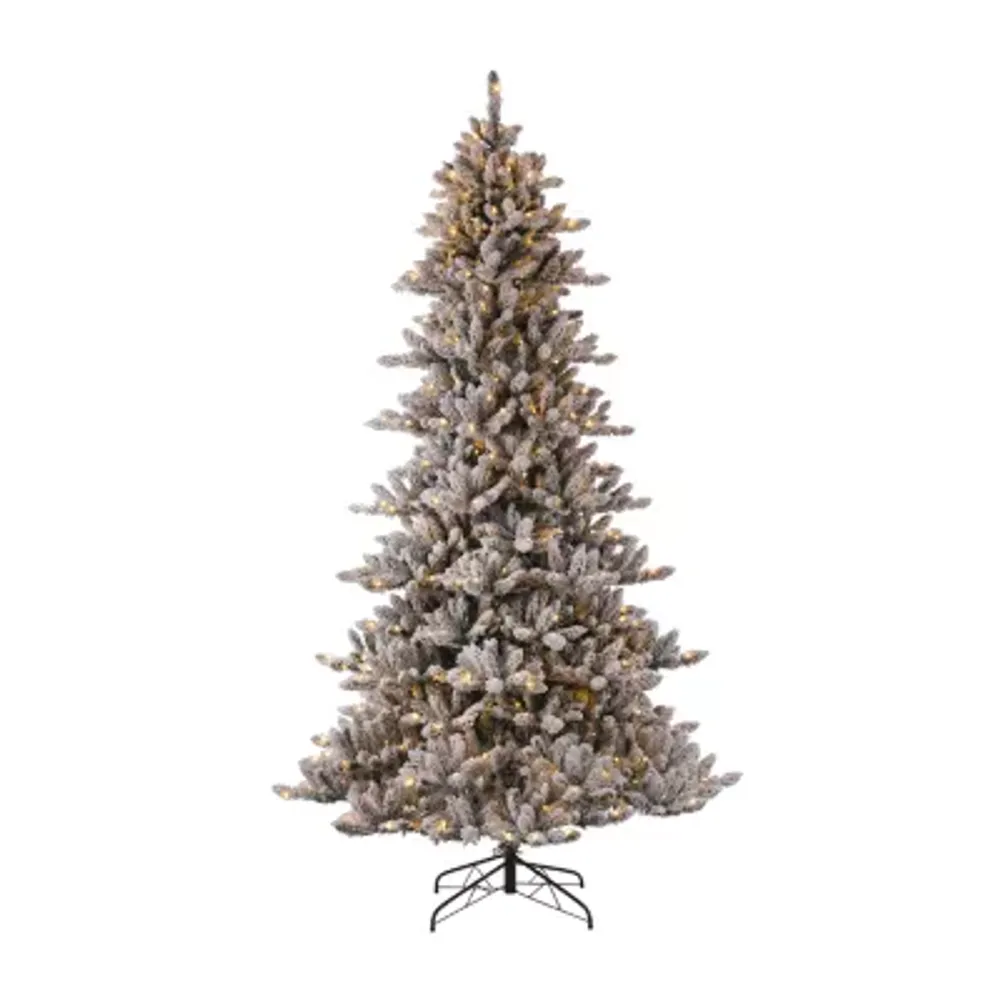 Glitzhome 9 Foot Pre-Lit Flocked Fir Christmas Tree