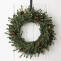 Glitzhome 24" Pine Cone Pre-Lit Indoor Christmas Wreath