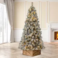 Glitzhome 7 1/2 Foot Pre-Lit Flocked Pine Christmas Tree