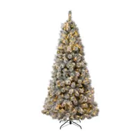 Glitzhome 7 1/2 Foot Pre-Lit Flocked Pine Christmas Tree