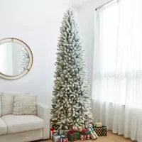 Glitzhome 9 Foot Pre-Lit Flocked Pine Christmas Tree