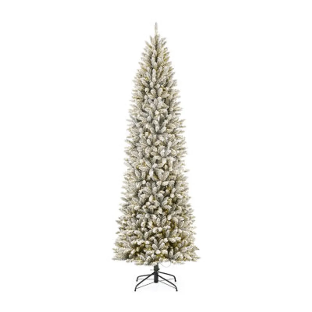 Glitzhome 9 Foot Pre-Lit Flocked Pine Christmas Tree