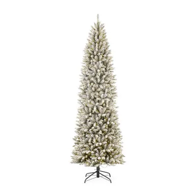 Glitzhome 9 Foot Pre-Lit Flocked Pine Christmas Tree