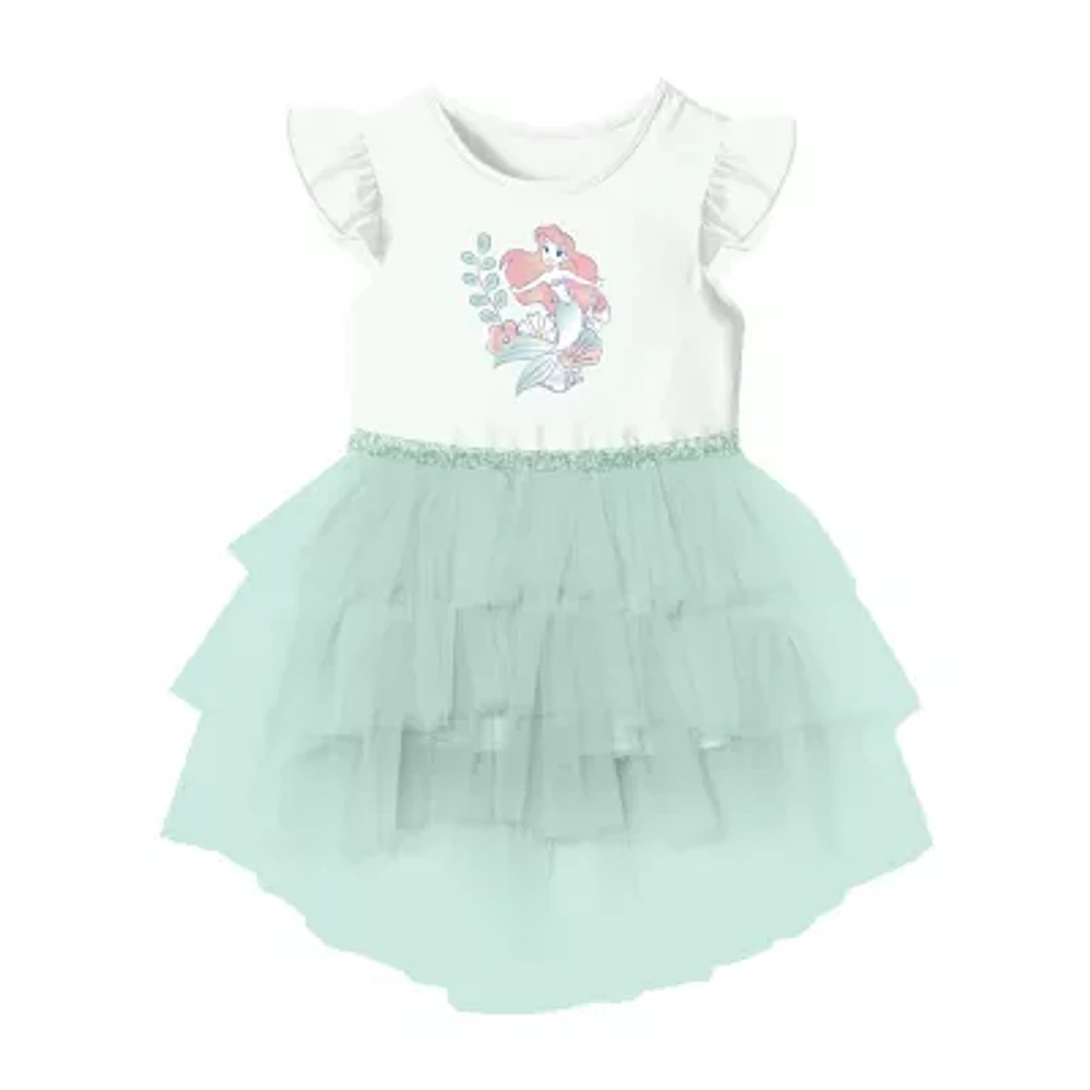 Disney Collection Little & Big Girls Short Sleeve Ruffled Ariel Princess The Mermaid Tutu Dress