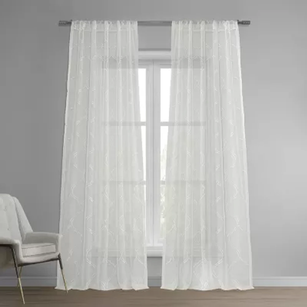Exclusive Fabrics & Furnishing Florentina Rod Pocket Embroidered Sheer Single Curtain Panels