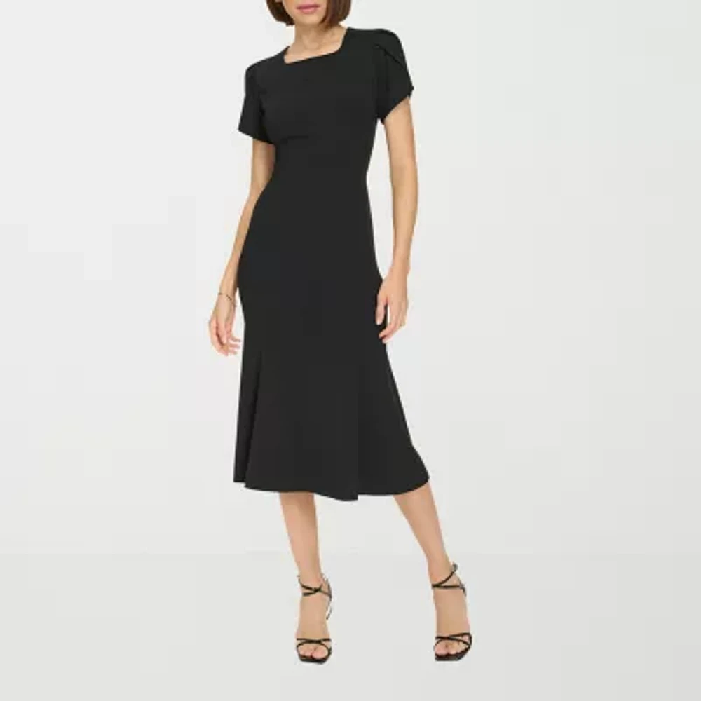 Marc New York Womens Short Sleeve Midi Fit + Flare Dress