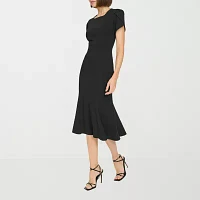 Marc New York Womens Short Sleeve Midi Fit + Flare Dress