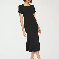 Marc New York Womens Short Sleeve Midi Fit + Flare Dress