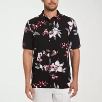 Cubavera Mens Regular Fit Short Sleeve Floral Button-Down Shirt