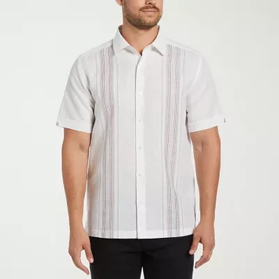 Cubavera Mens Regular Fit Short Sleeve Panel Button-Down Shirt