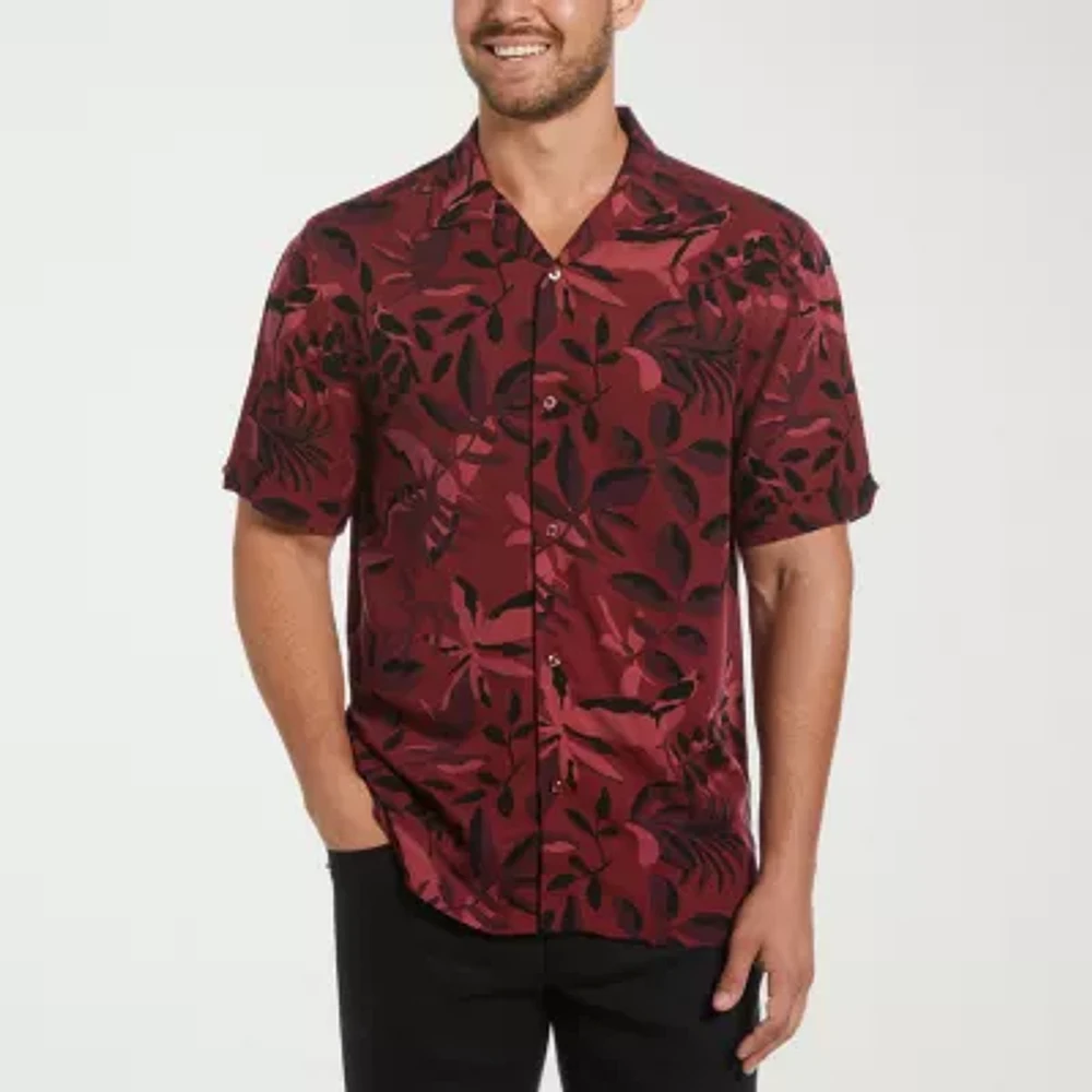 Cubavera Mens Regular Fit Short Sleeve Floral Button-Down Shirt