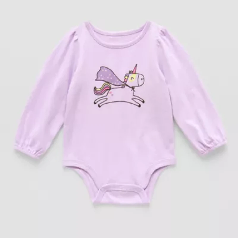 Okie Dokie Baby Girls Round Neck Long Sleeve Bodysuit