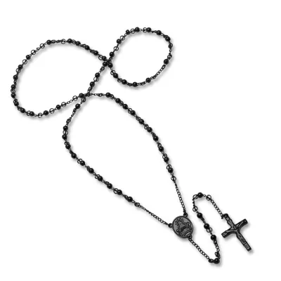 Steeltime Black Ion Plated Mens Stainless Steel Rosary Necklaces