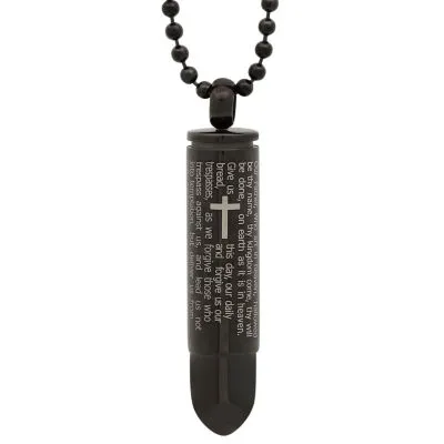 Steeltime Lord'S Prayer Black Ion Plated Mens Stainless Steel Pendant Necklace