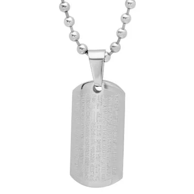 Steeltime Padre Nuestro Mens Stainless Steel Cross Dog Tag Pendant Necklace