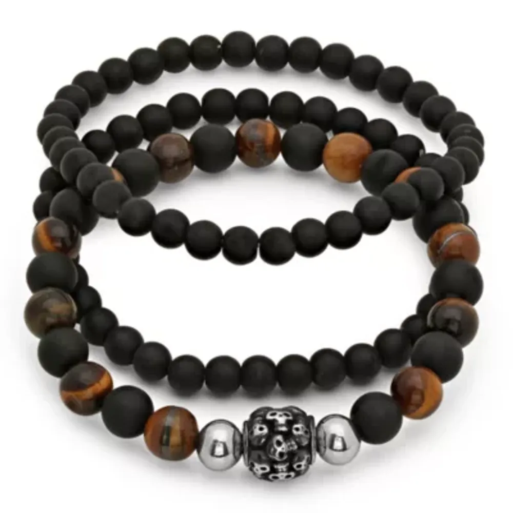 Mens 3-pc. Black Lava & Tigers Eye Bead Bracelet Set