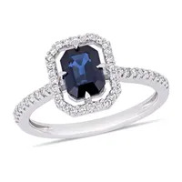 Modern Bride Gemstone Womens 1/4 CT. T.W. Genuine Blue Sapphire 14K White Gold Halo Engagement Ring