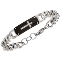 Mens 2-pc Stainless Steel Cross Necklace and ID bracelet Jewerly Set