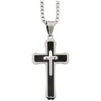 Mens 2-pc Stainless Steel Cross Necklace and ID bracelet Jewerly Set