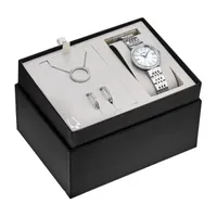 Bulova Womens Crystal Accent Silver Tone Stainless Steel 4-pc. Watch Boxed Set 96x149