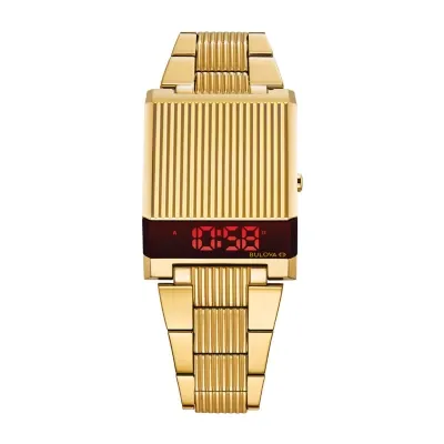 Bulova Computron Mens Digital Gold Tone Stainless Steel Bracelet Watch 97c110