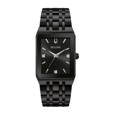 Bulova Unisex Adult Diamond Accent Black Stainless Steel Bracelet Watch 98d164