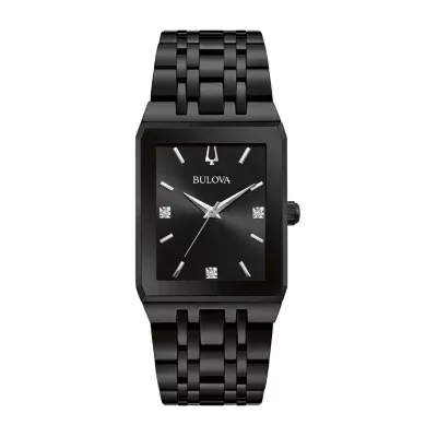 Bulova Diamond Mens Diamond Accent Black Stainless Steel Bracelet Watch 98d164