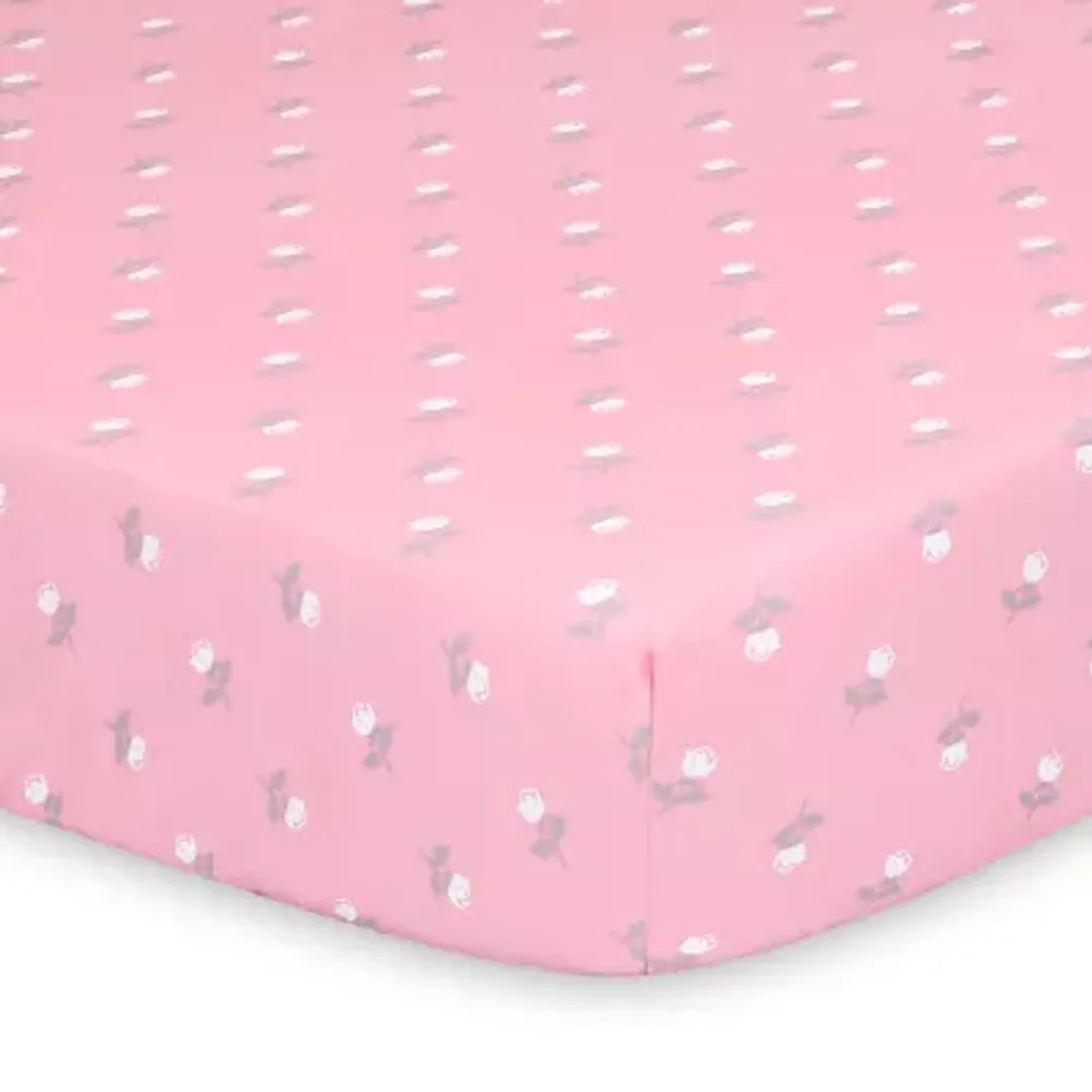 The Peanutshell Pink Elephant/Hearts 2-pc. Crib Sheet