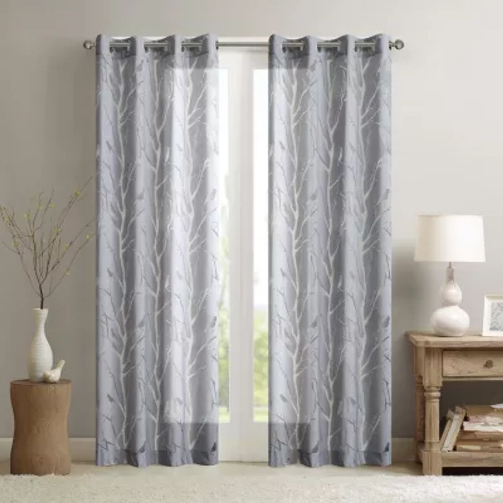 Madison Park Vina Bird Burnout Sheer Grommet Top Single Curtain Panel