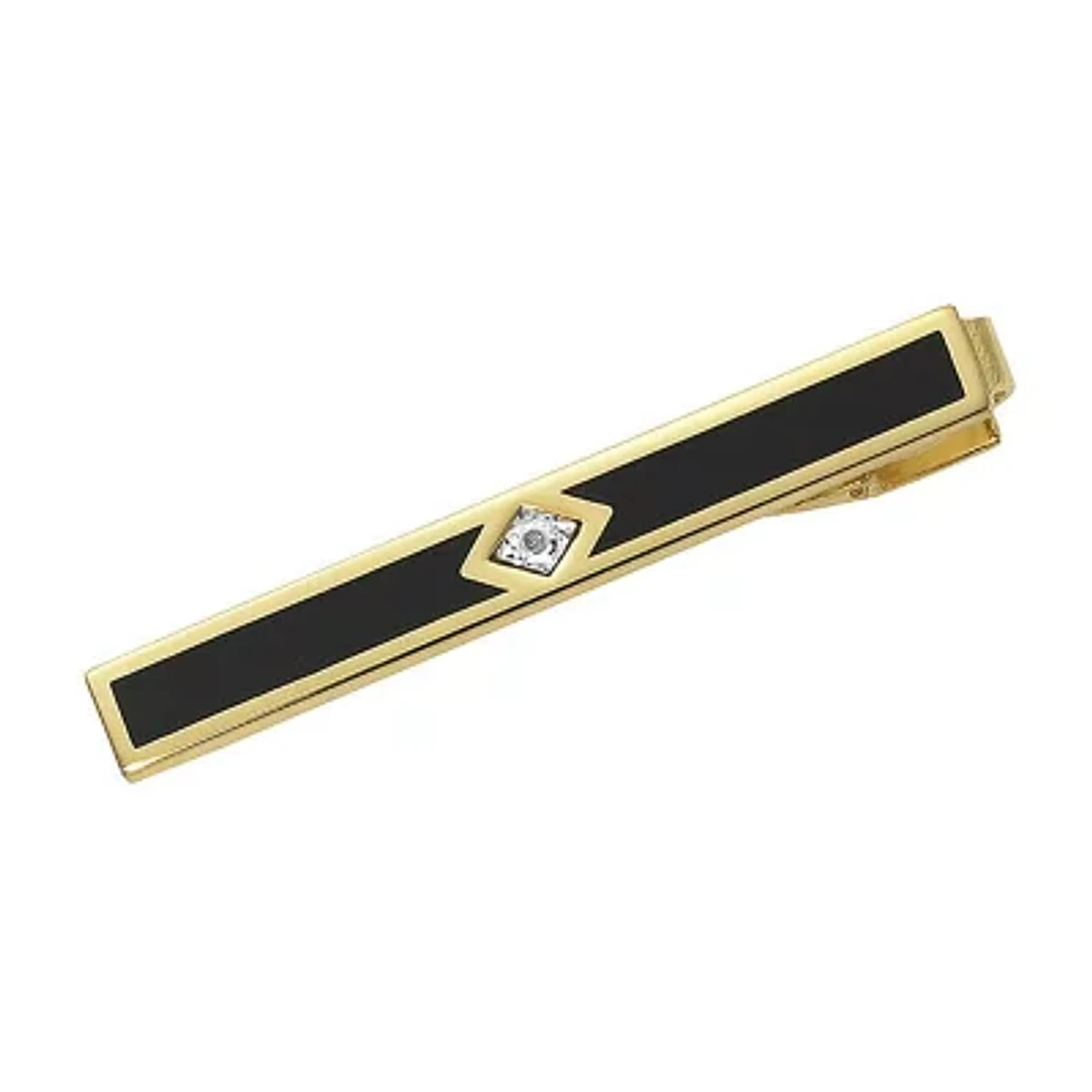 22K Gold Electroplated Tie Bar w/Diamond Chip