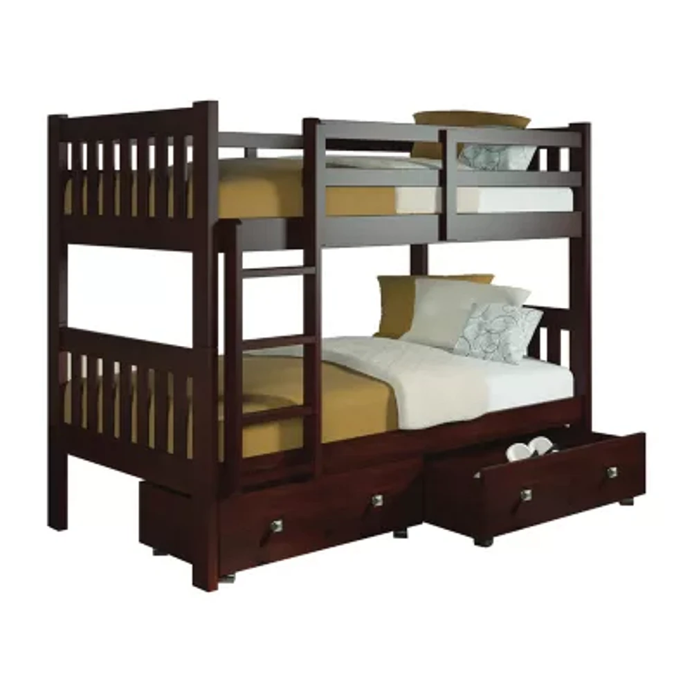 Austin Mission Twin over Bunk Bed with Dual Underbed Drawers