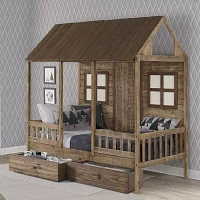 Front Porch Twin Loft Bed with Dual Storage Drawers