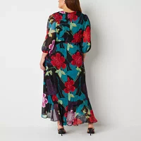 Danny & Nicole Womens 3/4 Sleeve Floral Midi Maxi Dress Plus